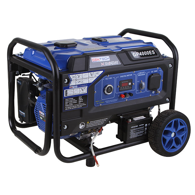 Gentech 3.5kVA Electric Start Petrol Generator With Wheels & Handle - Blue