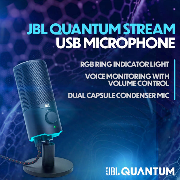 JBL Quantum Stream Dual Pattern Premium USB Gaming Microphone - Black