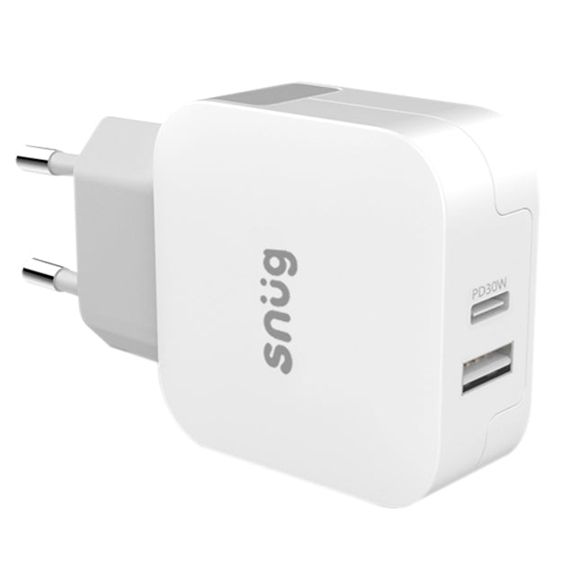 Snug 2 Port USB PD 42W Wall Charger - White