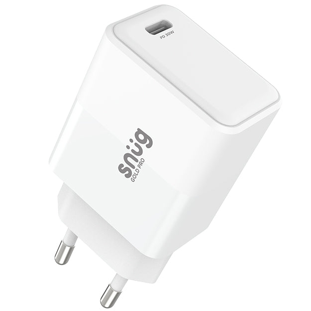 Snug Gold Pro 1 Port USB-C 30W Wall Charger - White